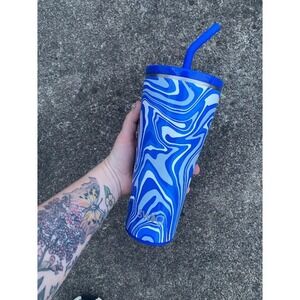 Swig Life 22oz Tumbler Fanzone Royal Blue Marble Swirl Insulated Travel Cup Lid